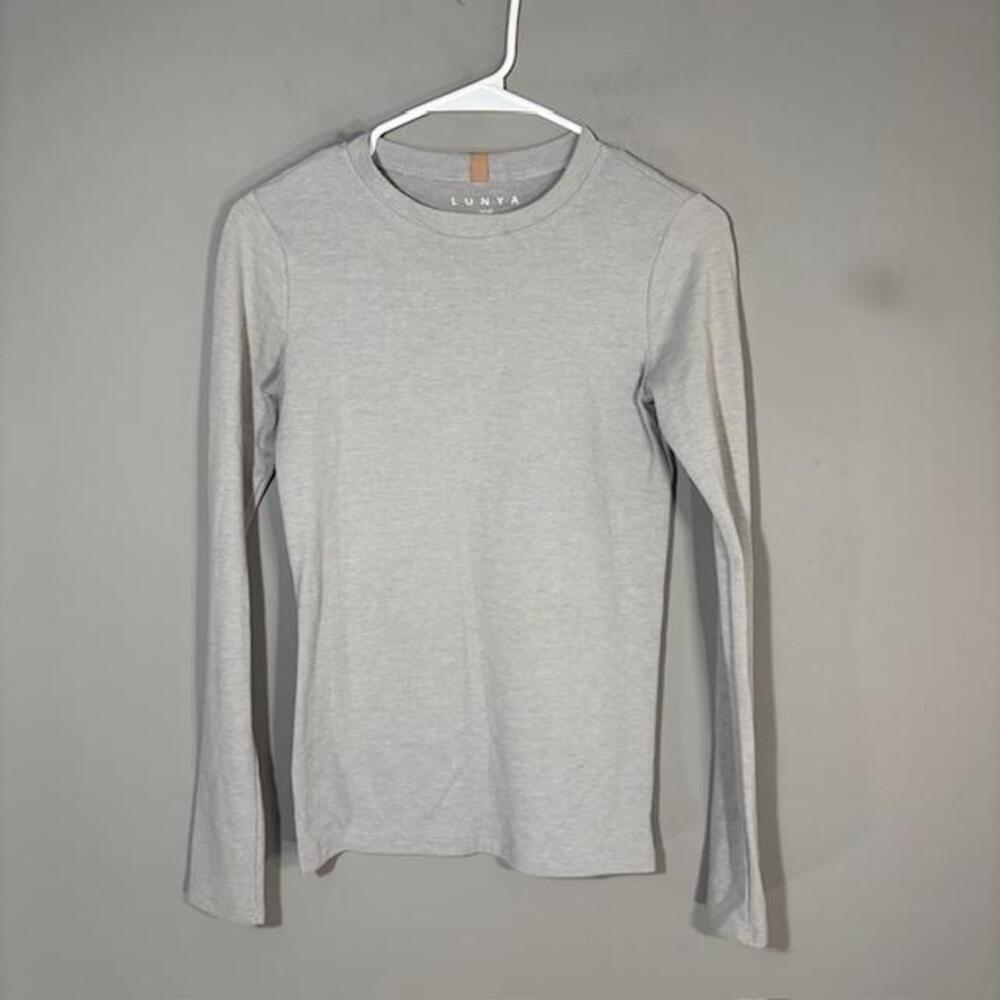 Lunya T-Shirt Womens Small Gray Solid Crew Long Sleeve Supima Cotton Jersey Top
